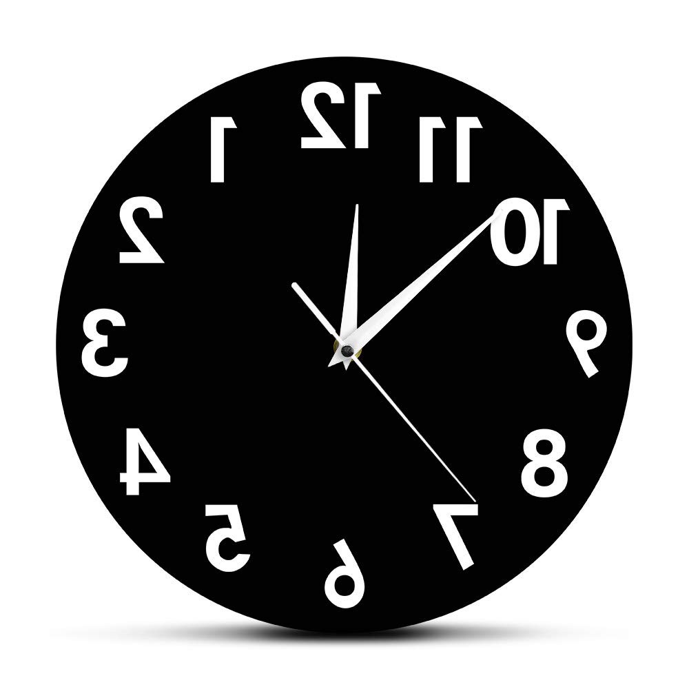 The Geeky Days Reverse Wall Clock 12 inch Unusual Numbers Backwards Modern De...