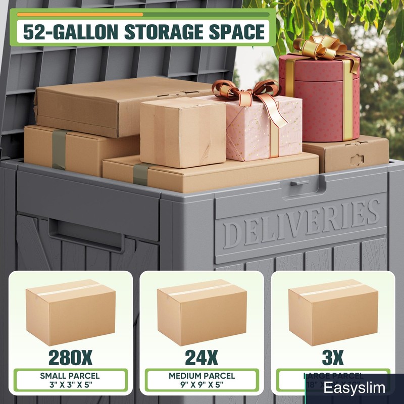 52 Gallon Lockable Package Delivery Box, Weatherproof Outdoor Storage, Gray gallery