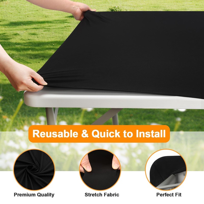 2 Pack Rectangle Fitted Table Covers for 6 Foot Tables – 30" x 72" Stretchy S... gallery