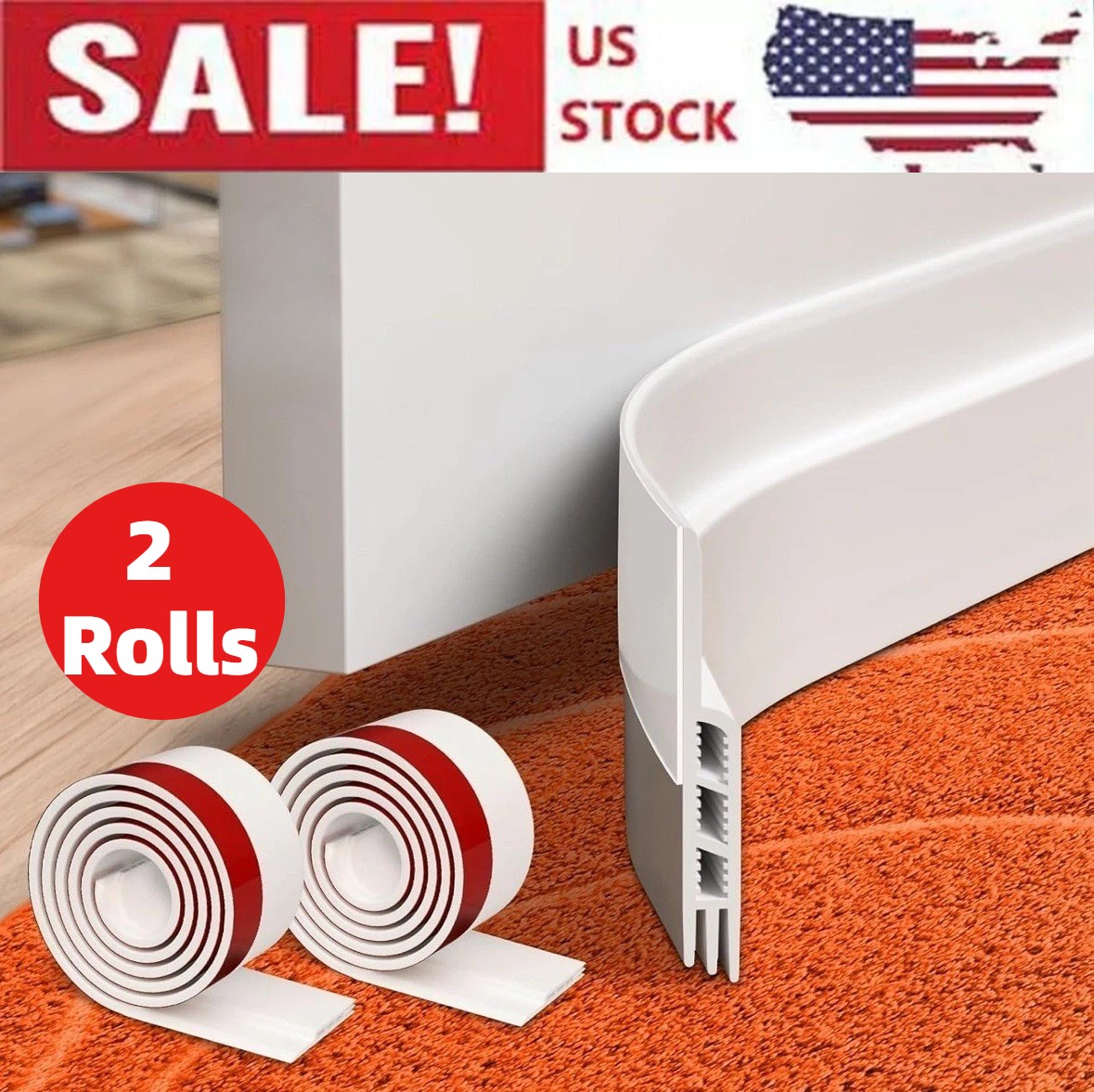 2 Under Door Sweep Weather Stripping Door Draft Stopper Blocker Strong Adhesive gallery