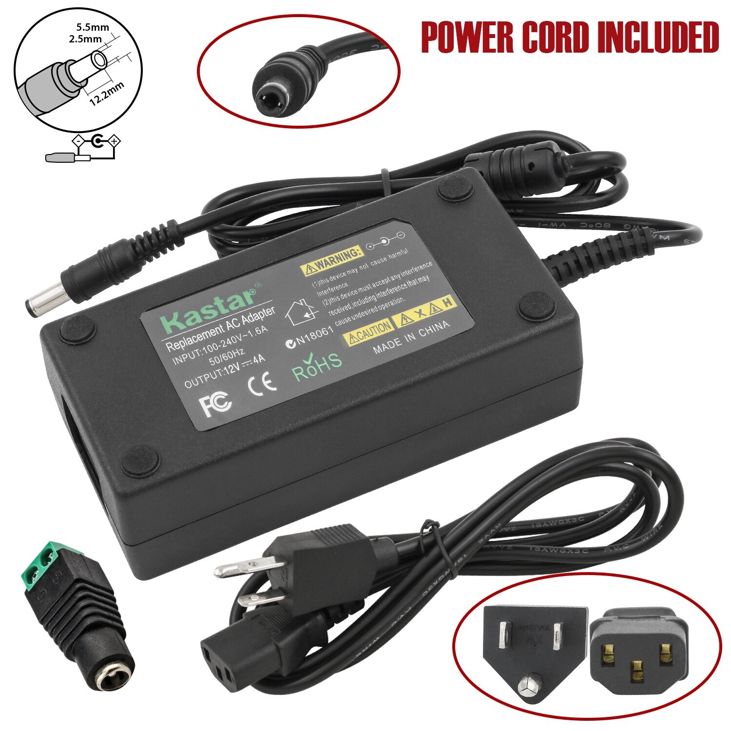 Kastar 12V 4A 48W AC/DC Adapter Power Supply for 5050 LED Light Strip Monitor gallery