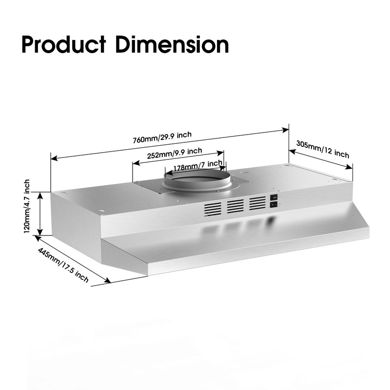 30inch Under Cabinet Range Hood Kitchen Cooking Fan 280CFM w/LED Stainless Steel gallery