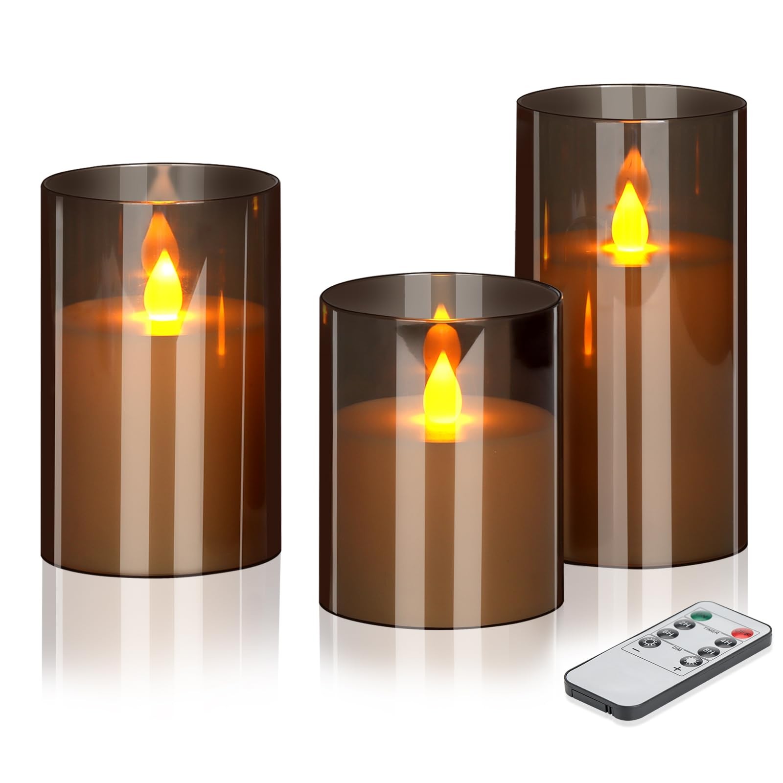 wemarry Flameless Candles 4" 5" 6" Acrylic Glass Warm Light 3 Pack, Gray gallery