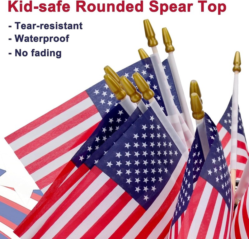 12 Pack Small American Flags - 4x6 Inch Mini USA Hand Held Stick Flag with Sa... gallery