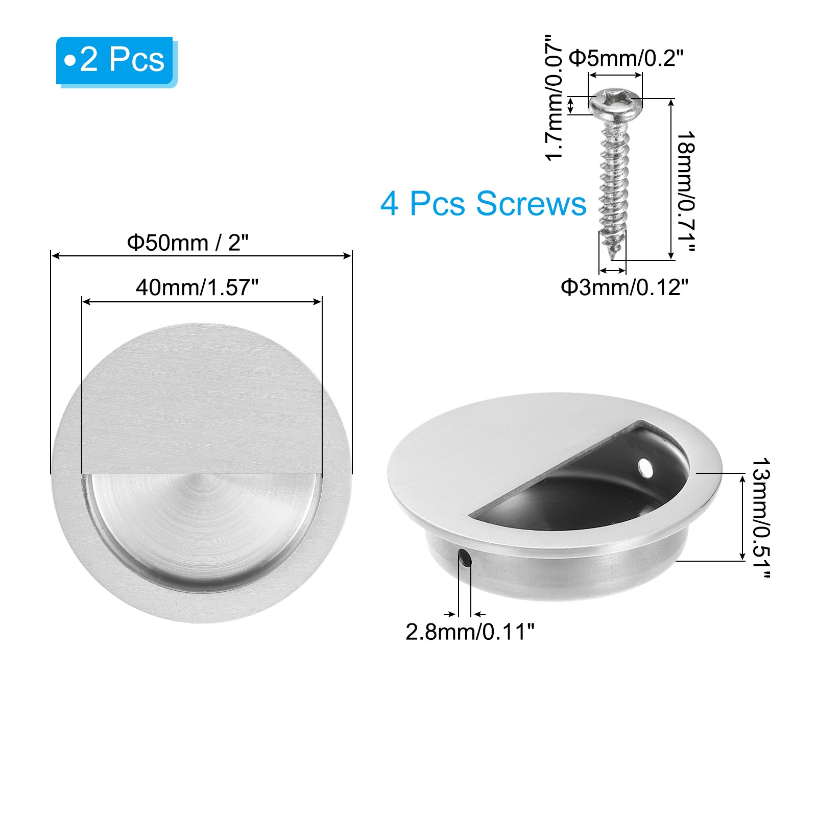 2 Pcs Recessed Door Handles 2in Dia Round Hidden Concealed Door Pulls Silver gallery