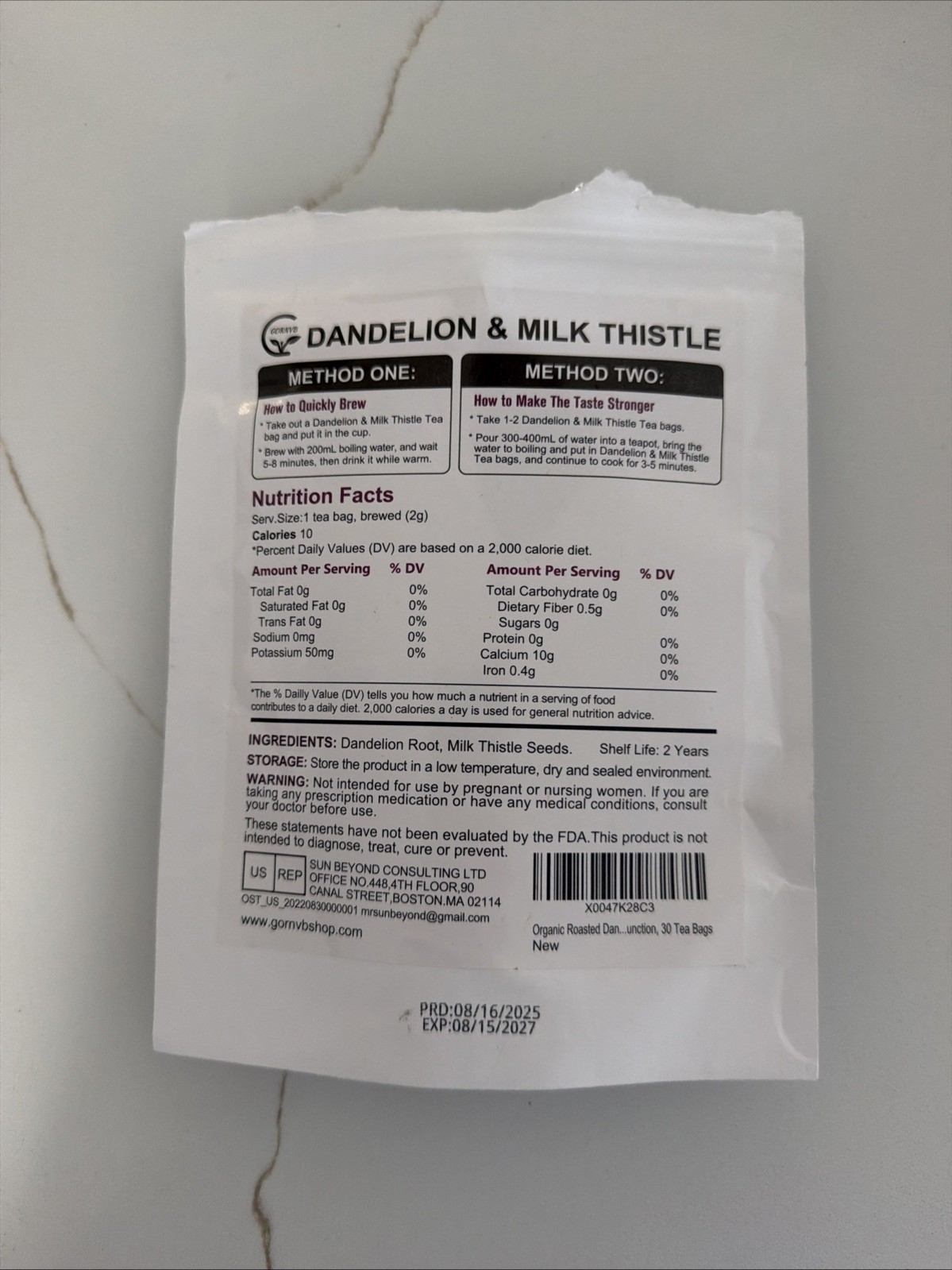 Dandelion Root & Milk Thistle Tea - Supports Kidney & Liver, 29 bags gallery