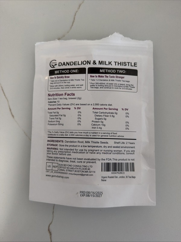 Dandelion Root & Milk Thistle Tea - Supports Kidney & Liver, 29 bags gallery
