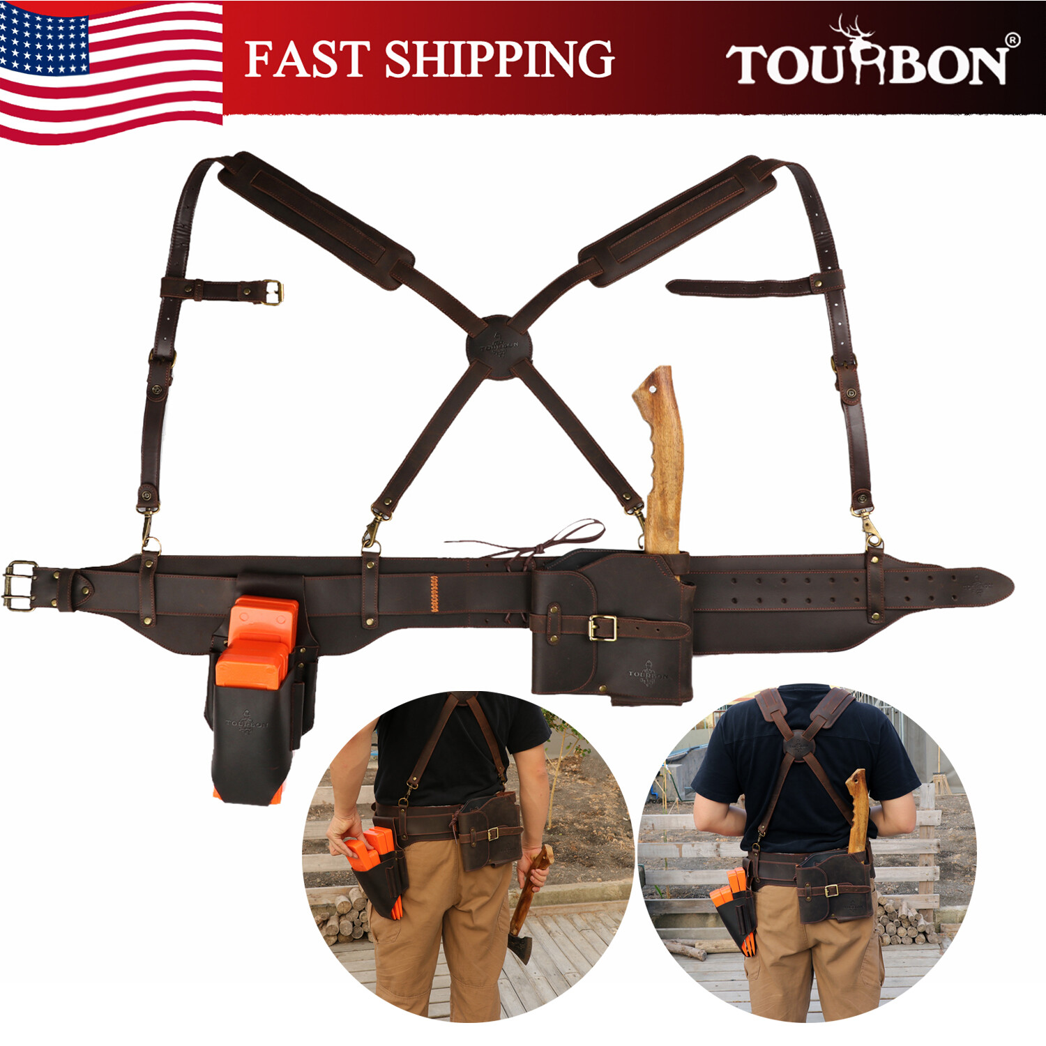 TOURBON Outdoor Loggers Suspender Tool Belt Pouch Woodsmen Gift-Multiple Choices gallery