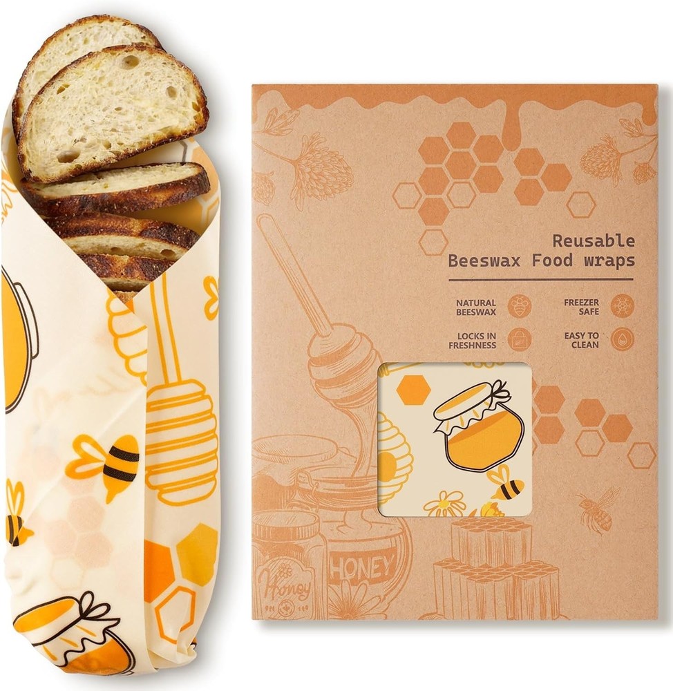 Beeswax Wraps for Food – Reusable Beeswax Bread Bag & Sandwich Wrap, Organic &