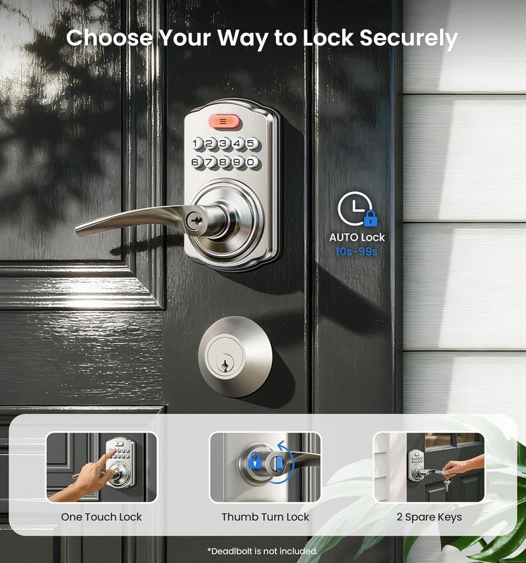 Keypad Door Lock with Handle, Keyless Entry for Front Door & Bedroom, Electro... gallery