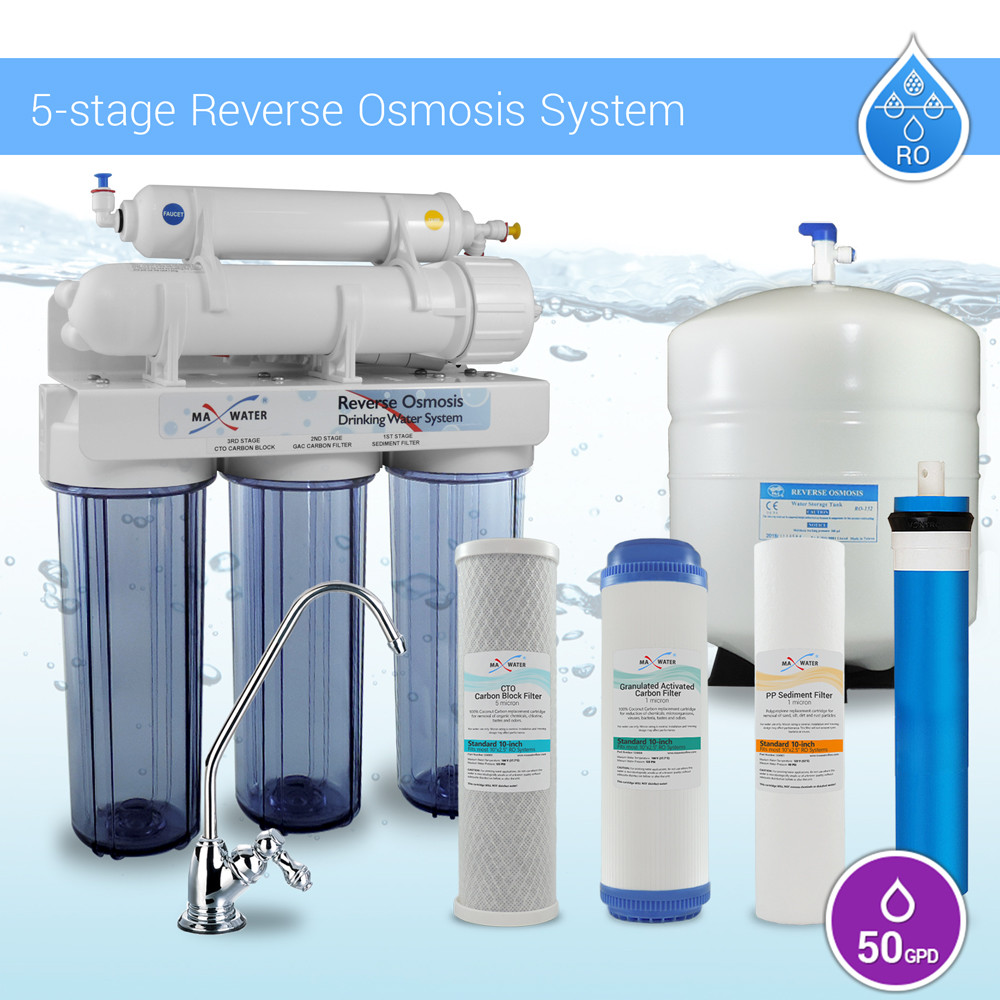 5 Stage Kitchen Home Drinking Reverse Osmosis System RO MAX Water USA Filters gallery