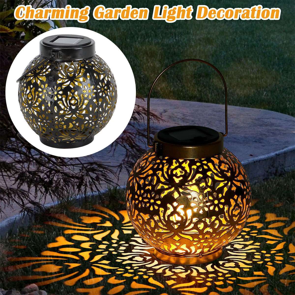 Solar Lantern Hanging Light LED Outdoor Retro Garden Lamp Waterproof Decor gallery