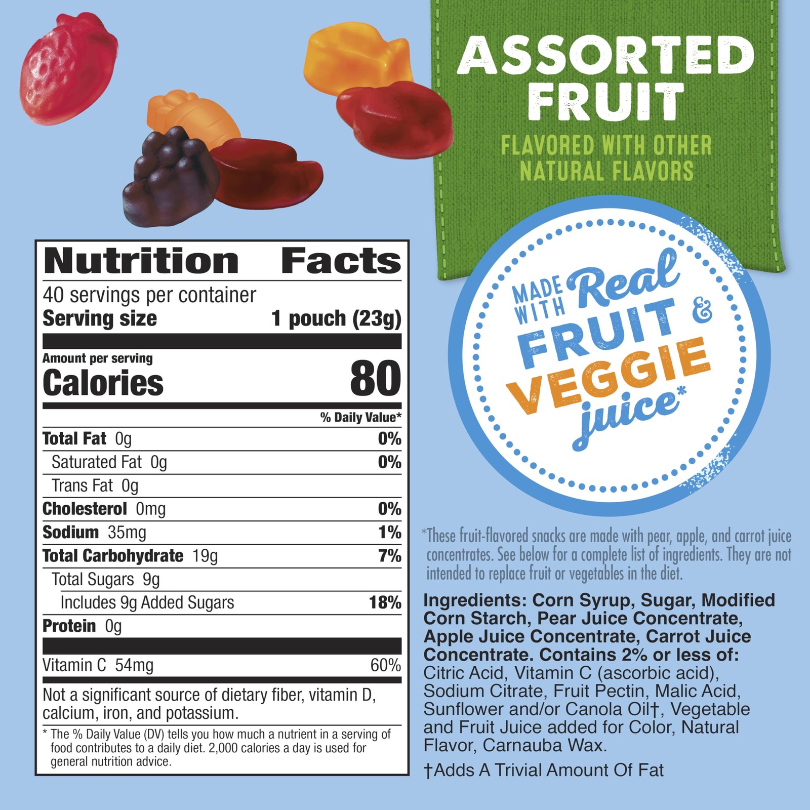 Assorted Fruit Snacks Family Pack, Gluten Free Gummies, Made with Fruit & Veg... gallery