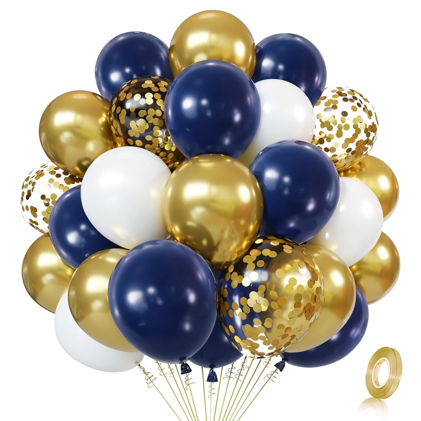 Navy Blue Gold Confetti Balloons Set,50pcs 12inch Royal Dark Blue Metallic G... gallery