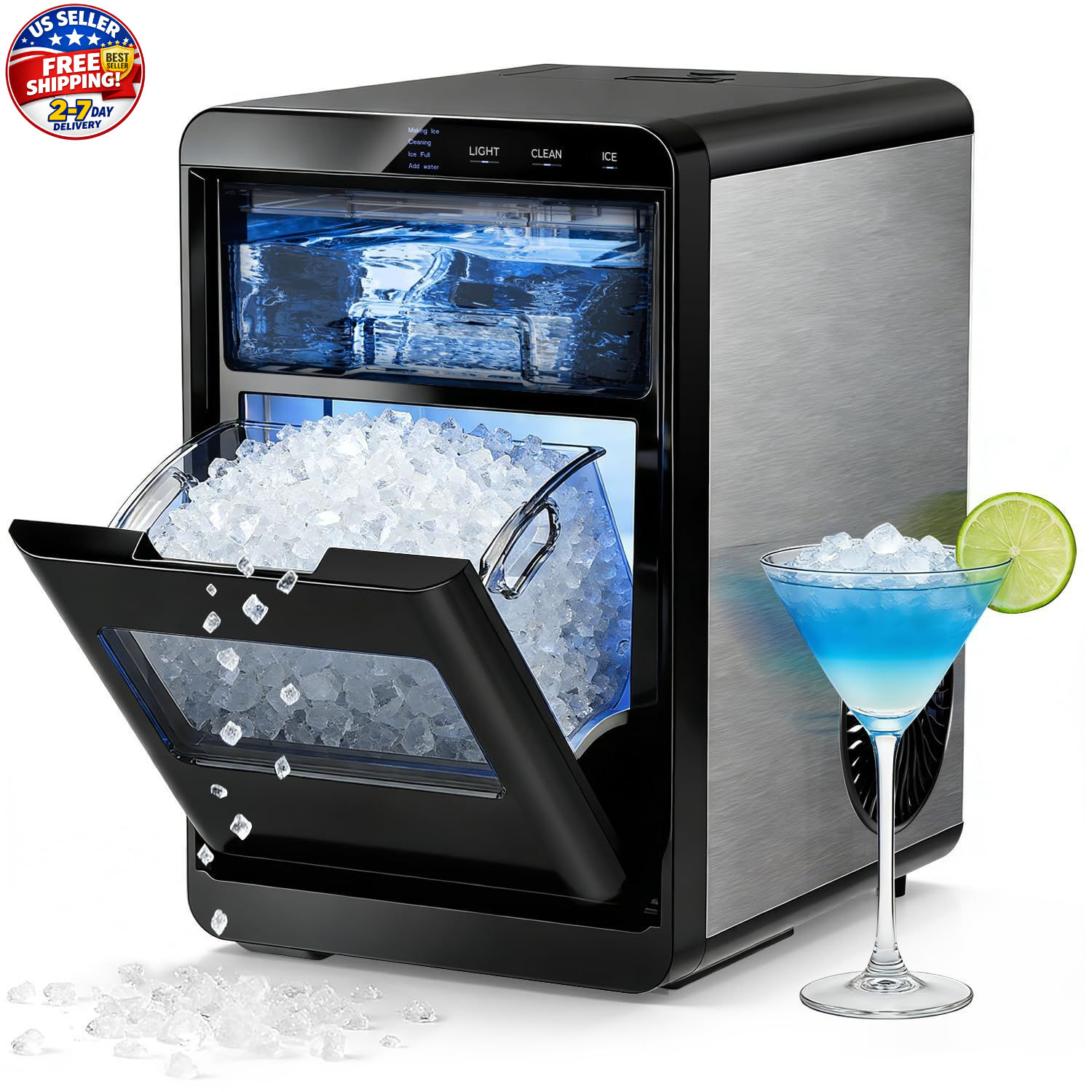 Nugget Ice Maker Countertop, 44lbs/24H Soft Chewable Pellet Ice Maker Machine Di gallery