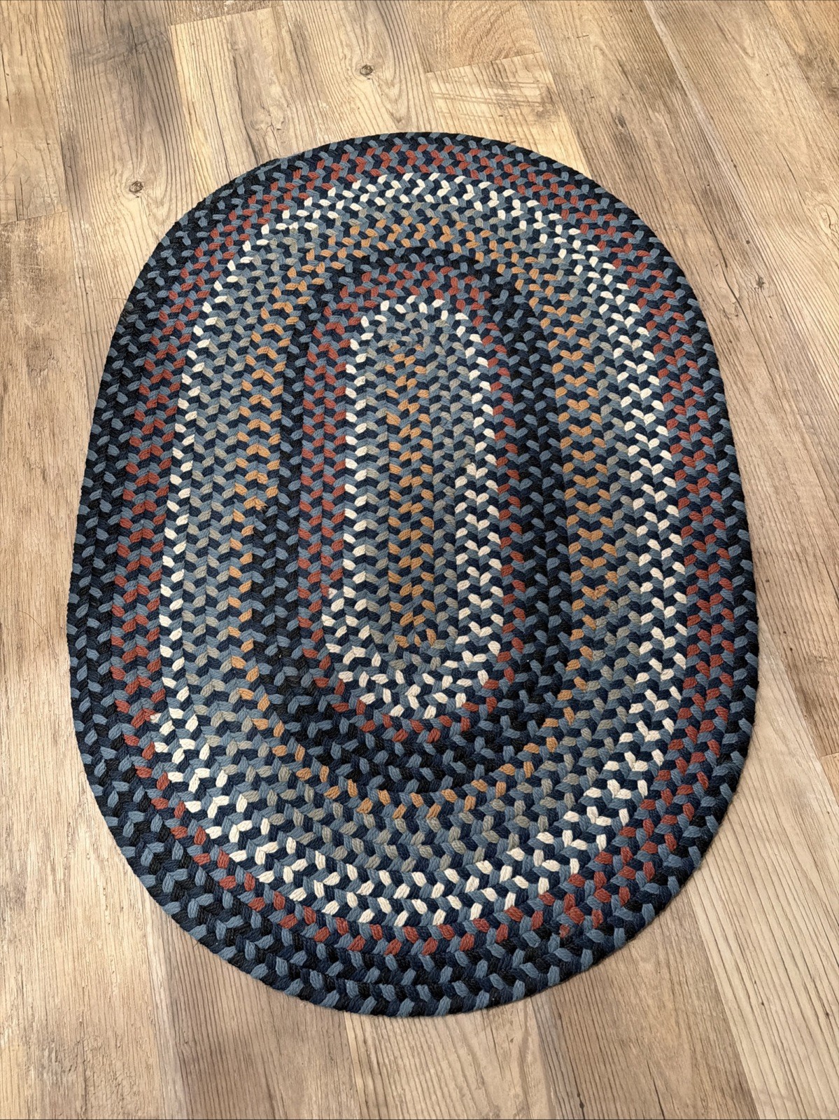 Braided Rug - 36”x 25” Vintage Red White Blue Grey Tan gallery