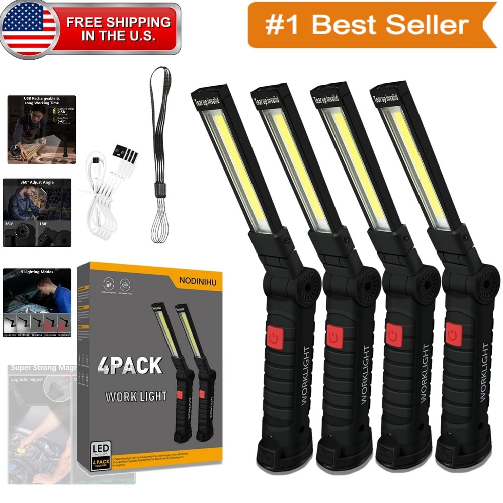 4-Pack Rechargeable Work Lights with 700 Lumens & 5 Modes - Perfect for Repairs
