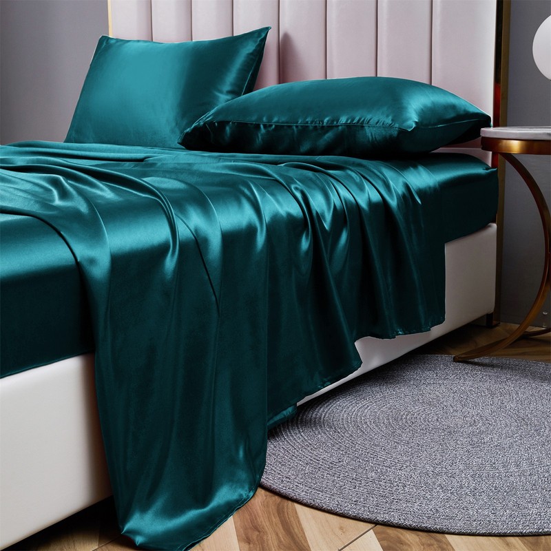 4Pcs Satin Sheet Set with Deep Pocket Luxury Silk Feel Sheets Full Queen King gallery