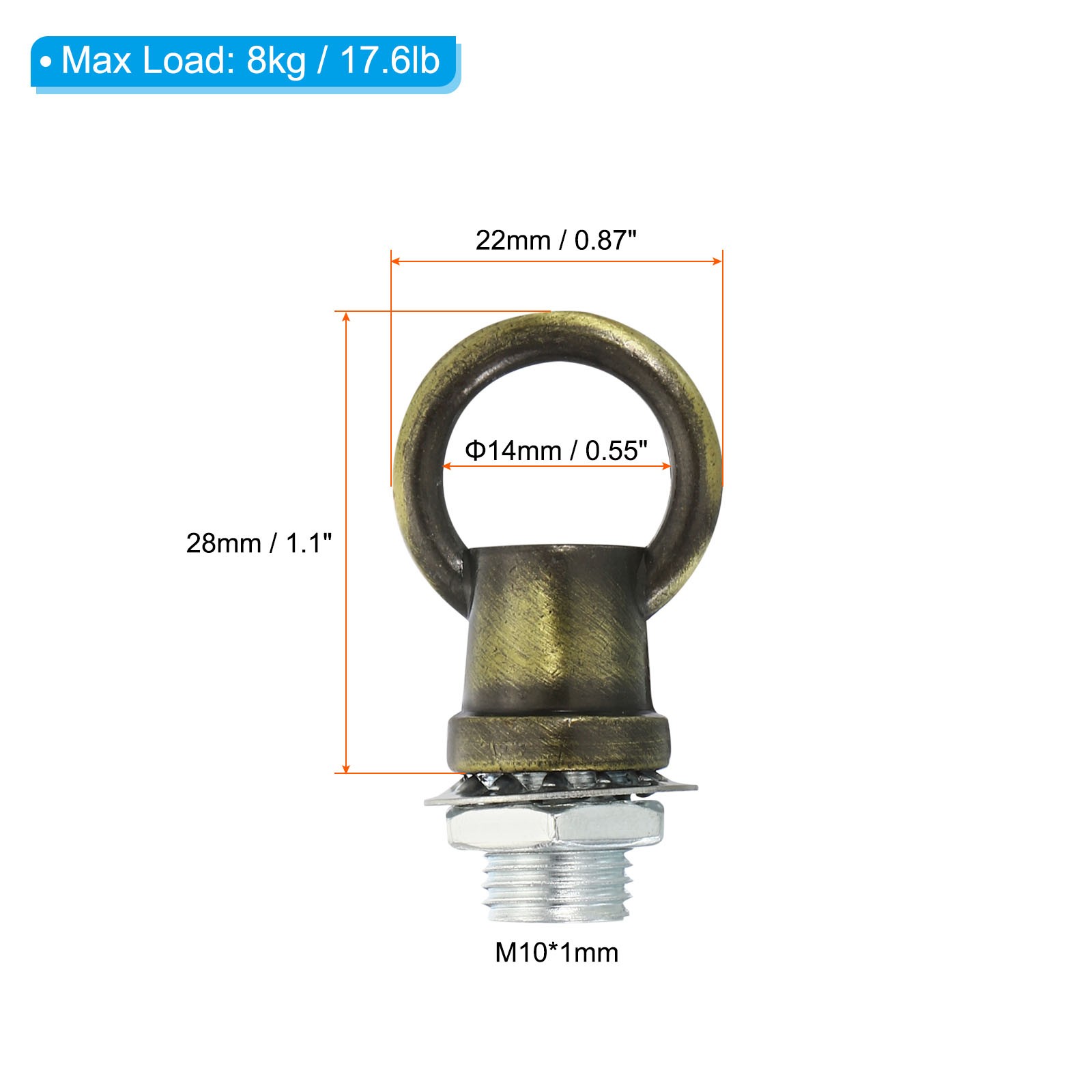 3set 8kg M10 Thread Lifting Eye Nut Female Loop Holder 14mm Hook Ring Bronze gallery
