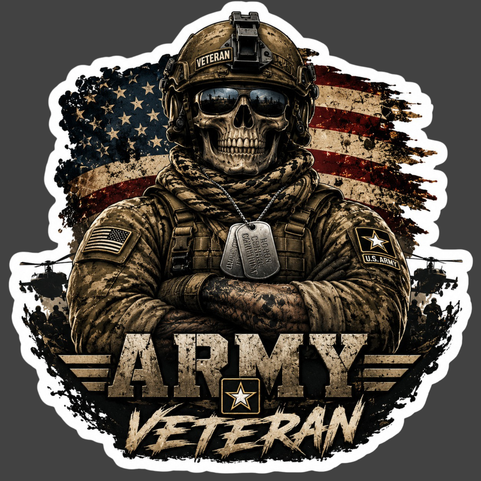 Army Veteran Sticker Vinyl Decal Skull Soldier Military Patriotic USA Flag gallery