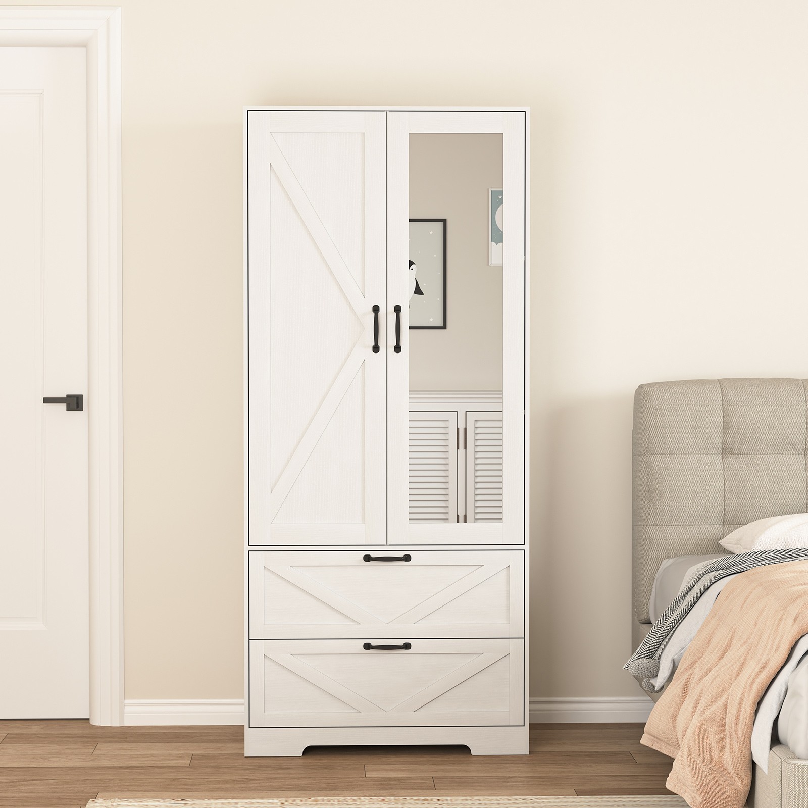 72" Armoire Wardrobe Closet with Mirror Door and LED Lights gallery