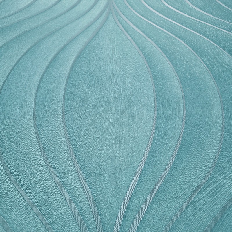 Ogee Wave curves lines light teal blue green gray silver textured wallpaper 3D gallery