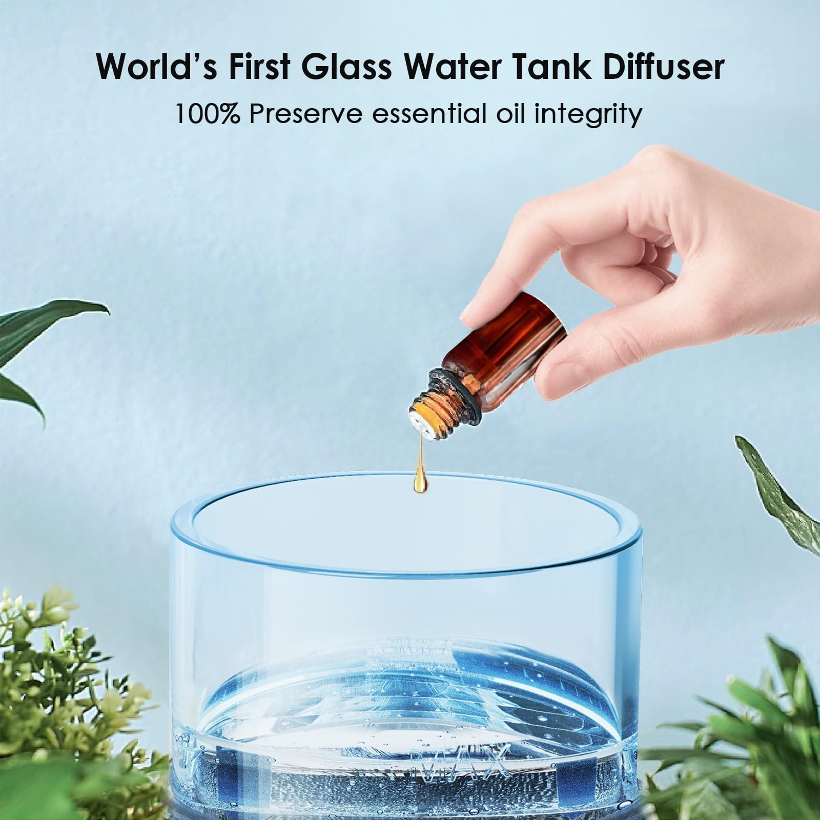 Glass Essential Oil Diffuser, 80ML Small Glass Reservoir Natural Wood Base Ul... gallery