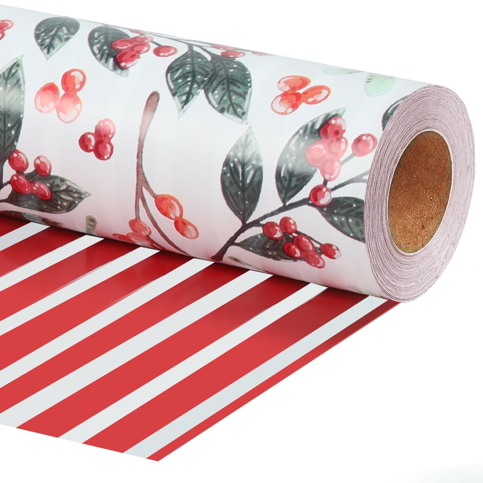 LaRibbons Reversible Christmas 17 Inches x 33 Feet, Greens and Berries gallery