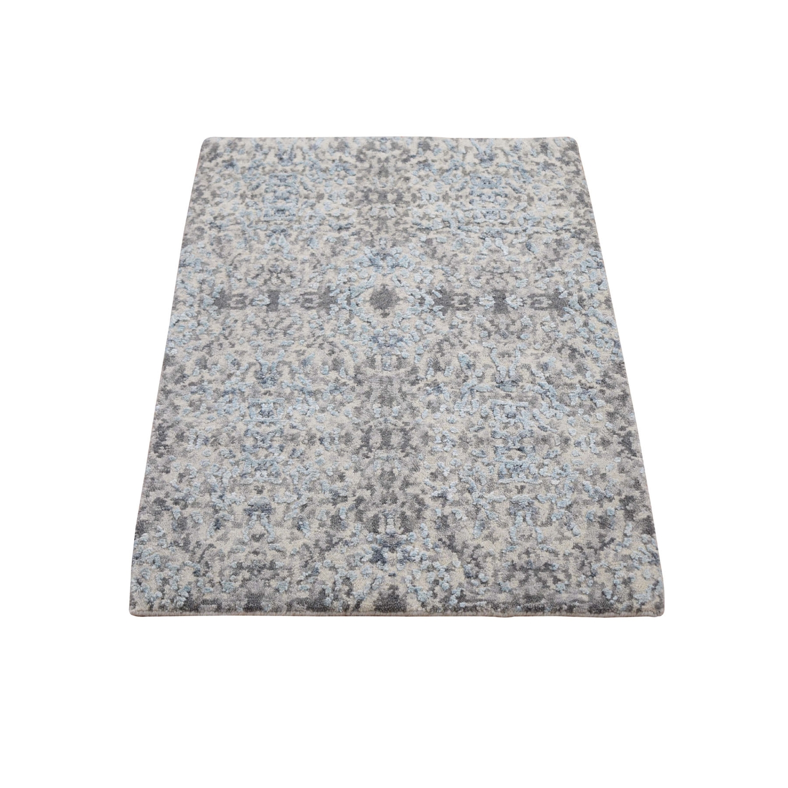 2'x3' Gray Wool And Silk Abstract Design Hand Knotted Oriental Rug R59130 gallery