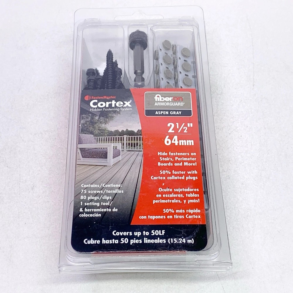 FastenMaster Cortex 2-1/2" Fiberon Decking Hidden Fastening 75 Screws Gray Plugs