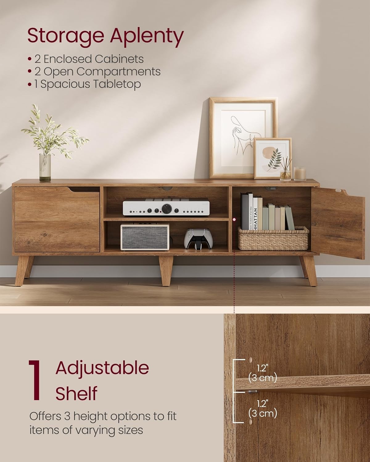 TV Stand Entertainment Center W/ Adjustable Shelf 58-Inch Long Media gallery