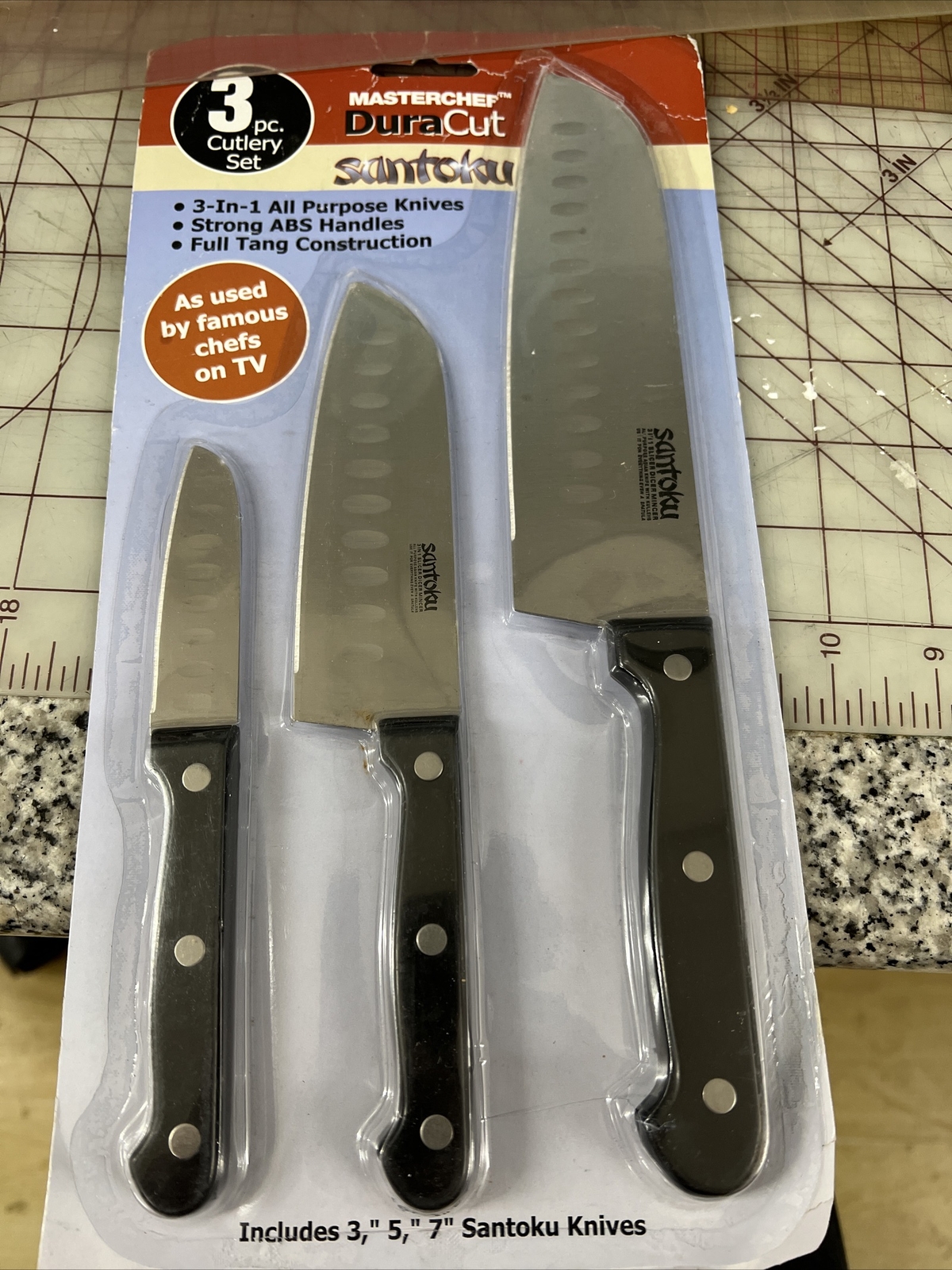 3 MasterChef DuraCut SANTOKU 7-5-3 Inches Knives Black Handle NEW gallery