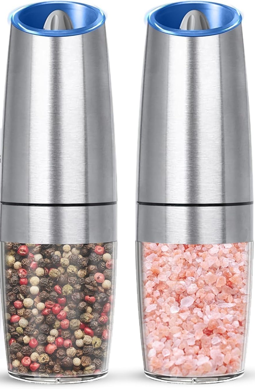 Gravity Electric Salt & Pepper Grinder Set 2 Pack Battery Powered LED - Silver. gallery