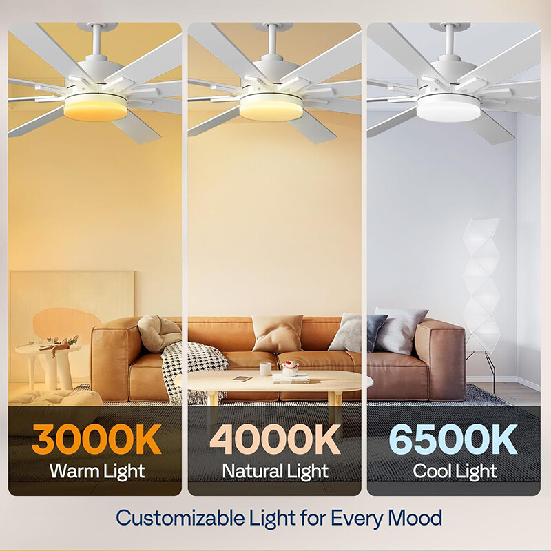 72'' Flush Mount LED Ceiling Fan with Light & Remote 6+1 Speeds, 3CCT, Dimmable gallery