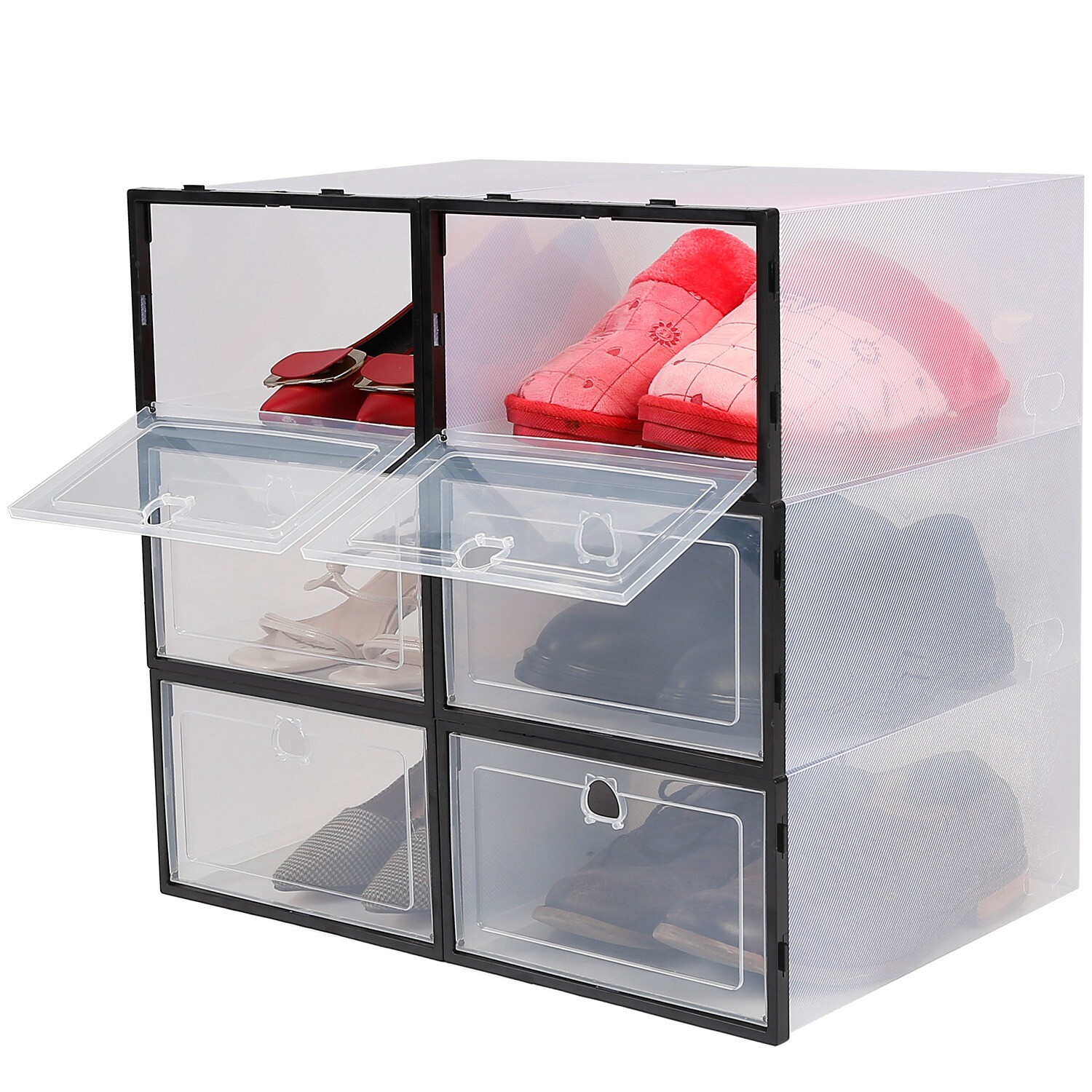 6Pcs Plastic Shoe Box Storage Stackable Clear Organizer Holder Front Opening gallery