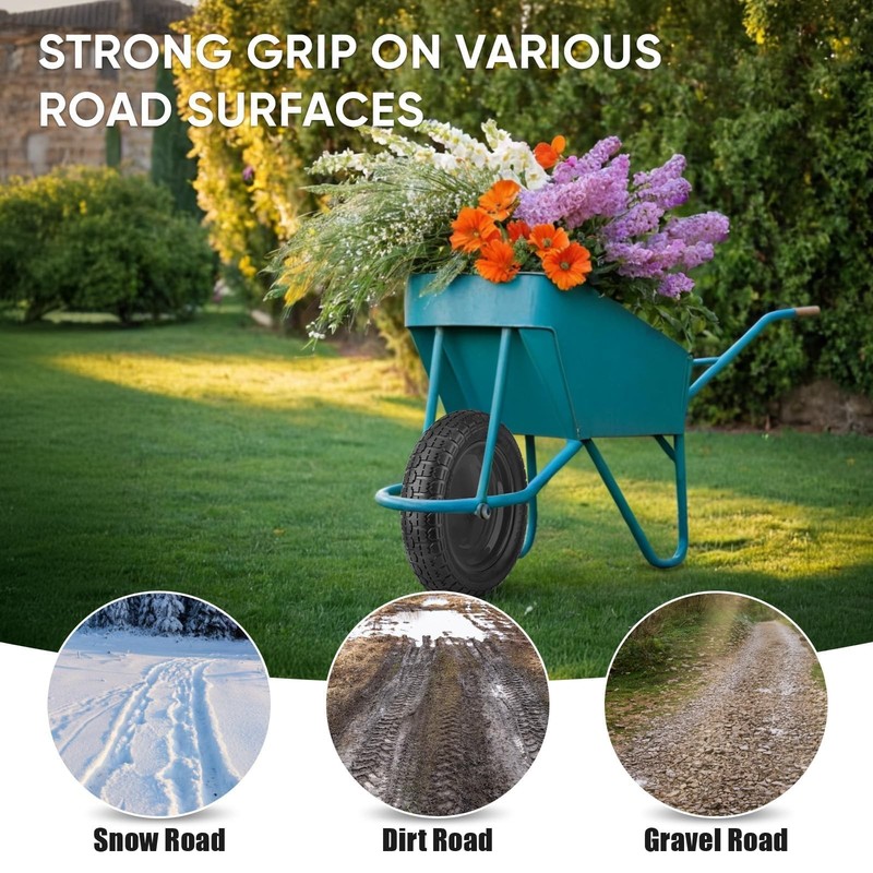 Flat Free Wheelbarrow Tire Solid Polyurethane 14.5 Inch Centered Hub 5/8 3/4 Inc gallery
