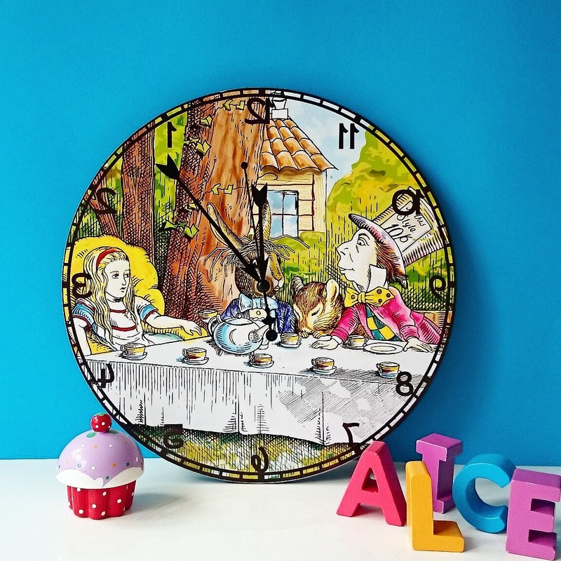 Alice Backwards Hanging Wall Clock Tea Party Novelty Gift Home Decoration gallery