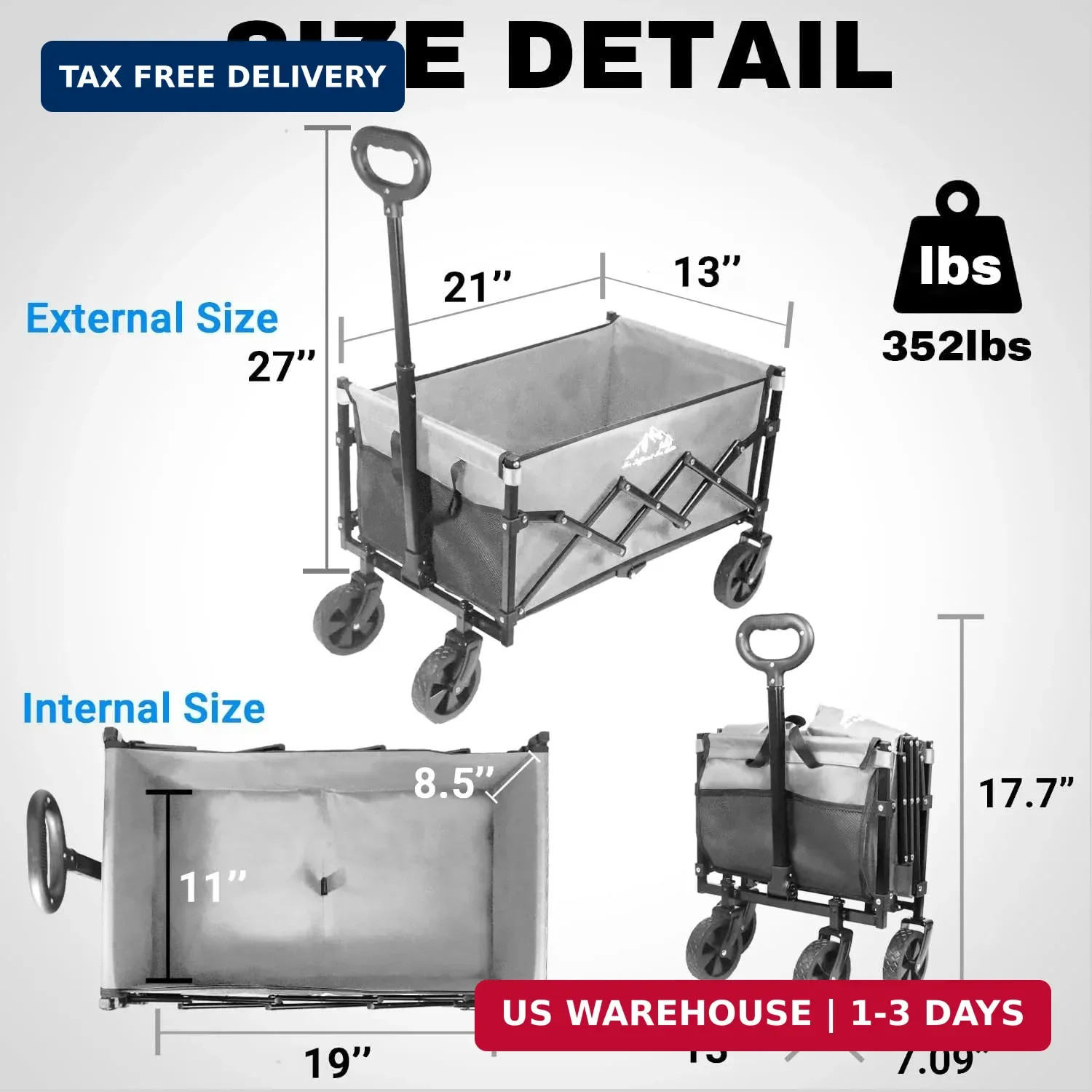 Collapsible Wagon 352LBS Capacity, Foldable Large Wagons Carts, Heavy Duty Outdo gallery