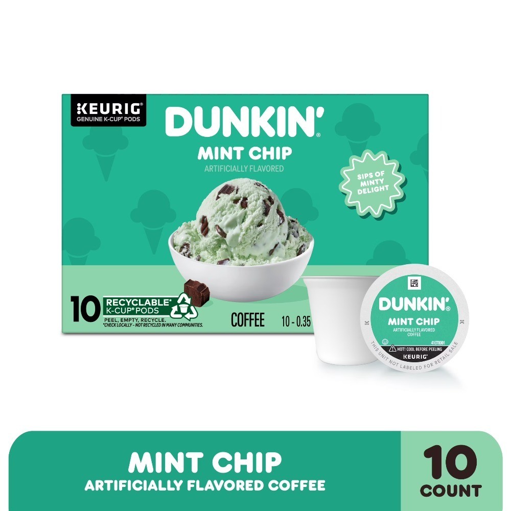 Dunkin’ Mint Chip Artificially Flavored Coffee, K Cup Pods, 10 Count Box gallery