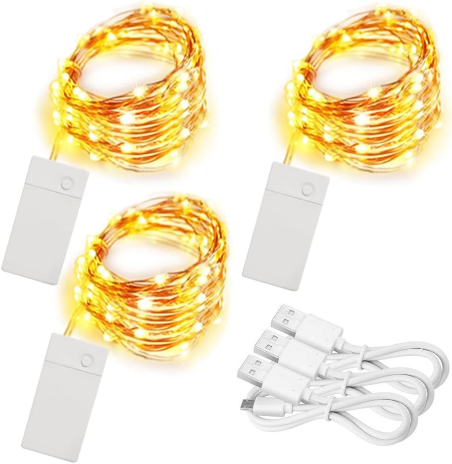 3 Pack Rechargeable String Fairy Lights 10ft 30 LED 4 Modes Copper Wire Chris gallery