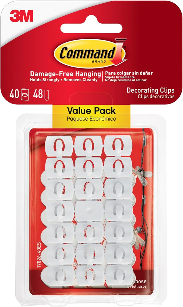 Command Decorating Clips, 40 Clips and 48 Strips, Damage-Free Hanging Light Clip