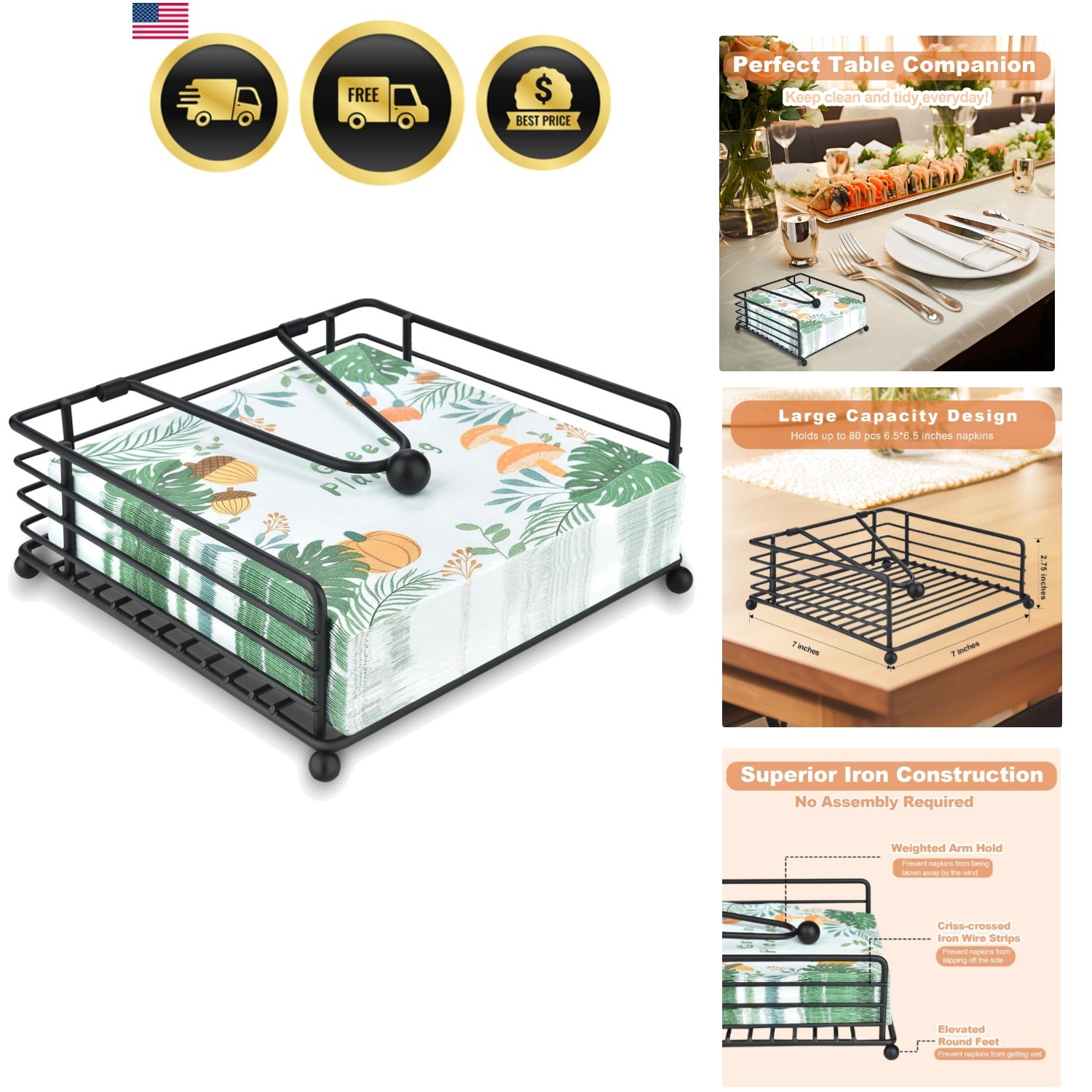 Napkin Holder for Table & Kitchen - Modern Flat Napkin Dispenser for Home & O... gallery