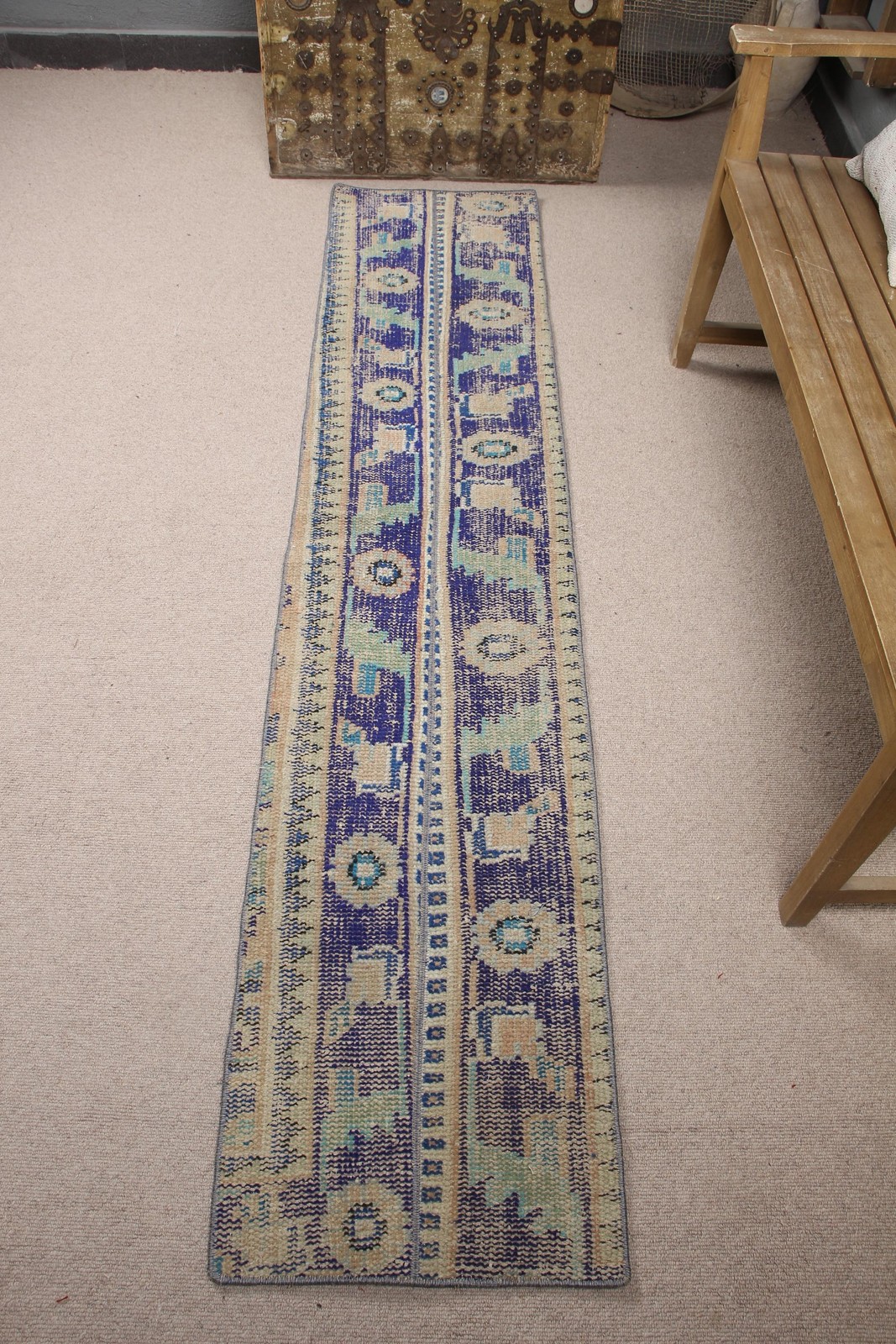 Turkish Rug, Runner 1,5x7,5 ft Rug, Blue Southwestern Rug gallery