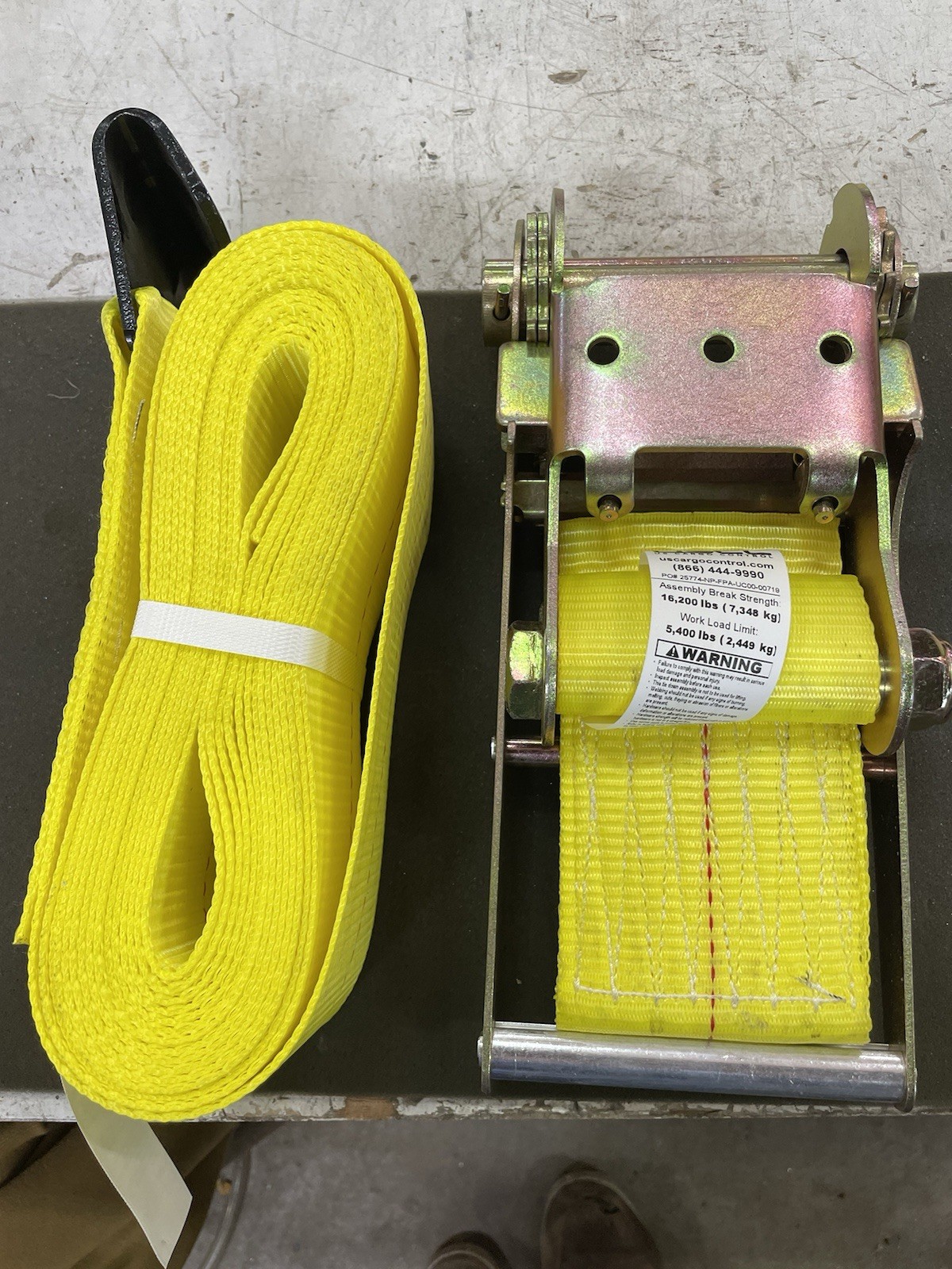 USCC 4" X 27' Yellow Ratchet Strap w/Flat Hooks gallery