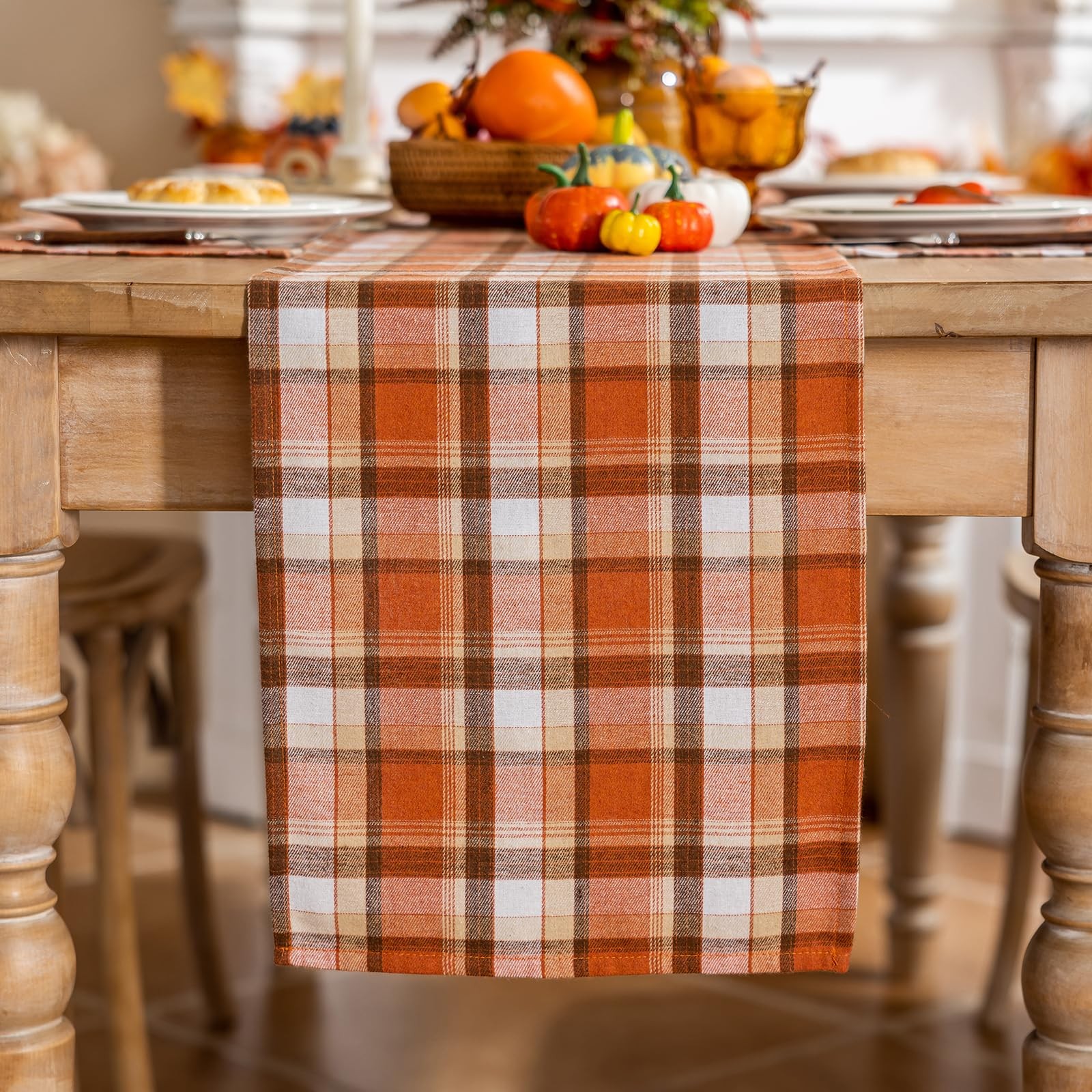 Thanksgiving Rust Tartan Table Runner - 13x48 Inch Fall Halloween Decor, Scr... gallery