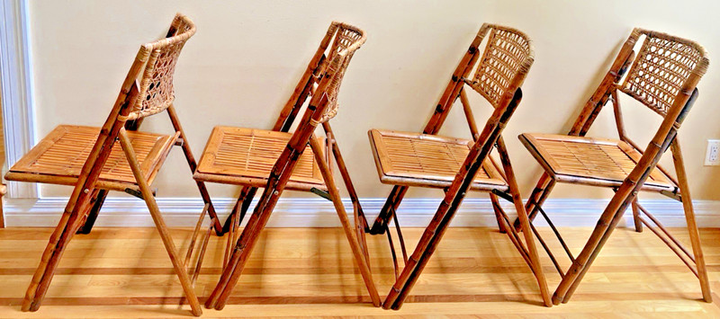 Vintage Tortoise Shell Bamboo Cane Back Fold Up Dining Chair 34” X 18” MCM Rare gallery