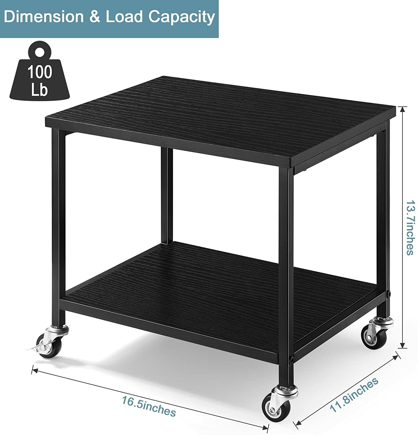 2-Tier Printer Stand, Under Desk Rolling Printer Cart with Storage Shelves Black gallery