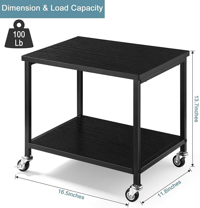2-Tier Printer Stand, Under Desk Rolling Printer Cart with Storage Shelves Black gallery