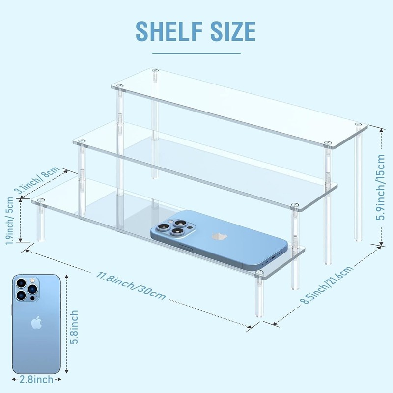 3-Tier Clear Acrylic Display Risers – Large Perfume & Shelf Organizer Stand gallery