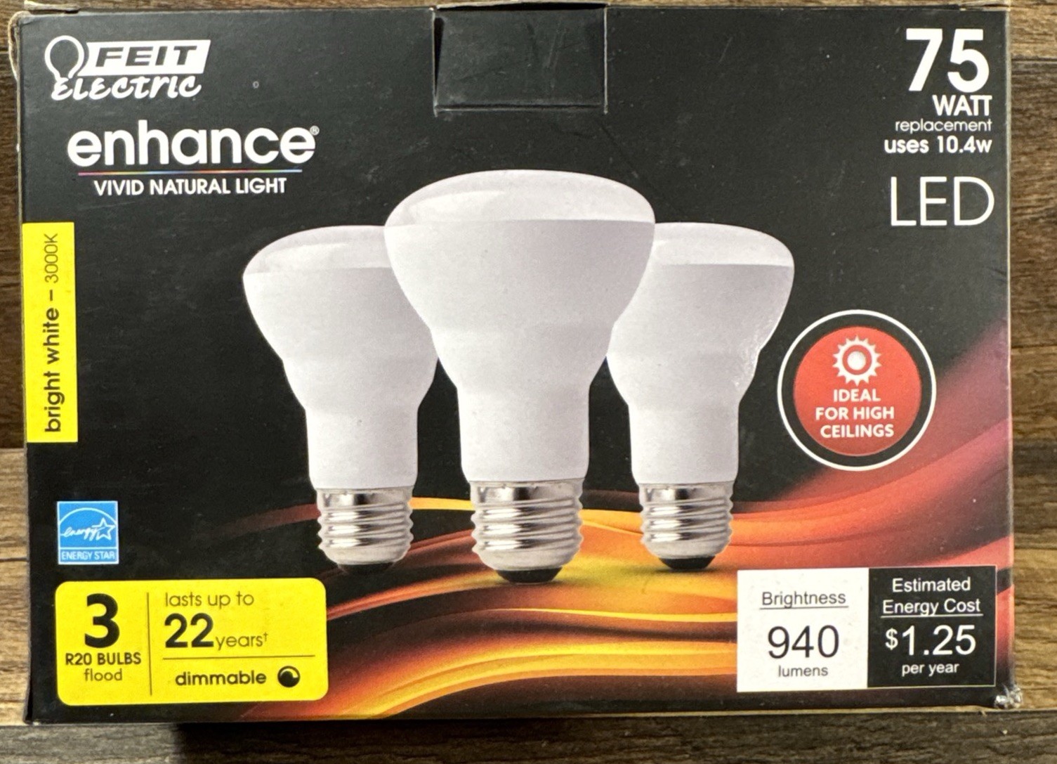 3 Pack Feit Electric Flood 75Watt LED Light Bulb R20 Dimmable 3000K Bright White gallery